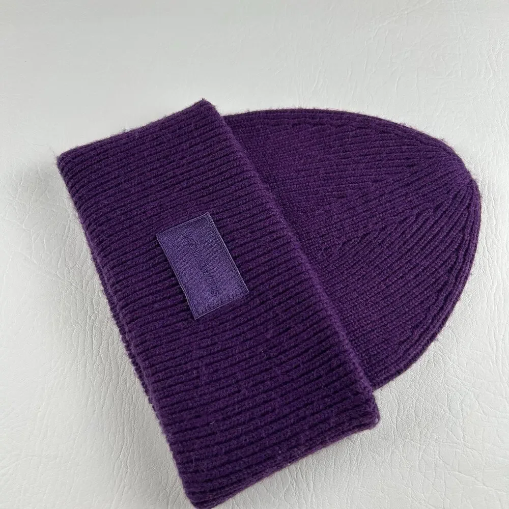 Michael Kors Purple Cuffed Beanie Women’s Wool Blend Ribbed Knit Logo Hat